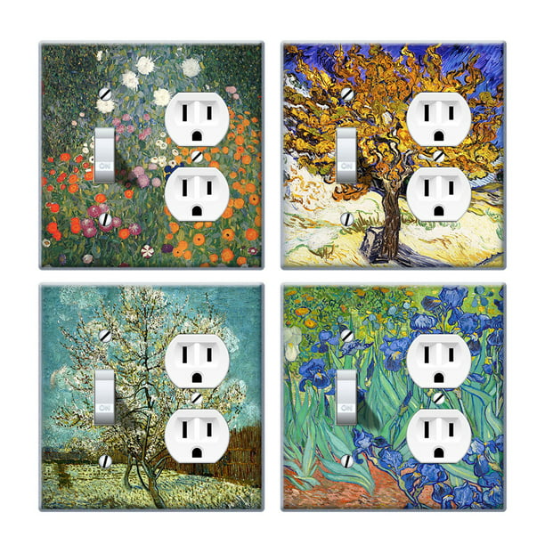 Single Outlet Wall Plate/Panel Plate/Cover Art Pattern Flower Design Light Panel Cover 1-Gang Device Receptacle Wallplate 